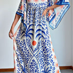 Blue bell sleeve printed loose dress