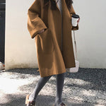 Long Sleeves Loose Buttoned Pockets Solid Color Split-Joint Notched Collar Woolen Coat