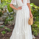 WHITE LACE EYELET MAXI DRESS