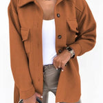 Solid color shirt and loose woolen coat