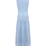 Sleeveless Gauze Pleated Solid Color Split-Joint Boat Neck Evening Dresses Maxi Dresses