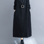 A-Line Long Sleeves Solid Color Mock Neck Midi Dresses