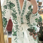 Unique Print Button Down Long Sleeve Shirt Maxi Dress