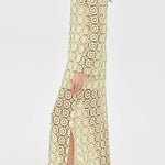 Summer Fashion Floral Crochet Cutout Fabric Long Sleeve Slit Vacation Midi Dress