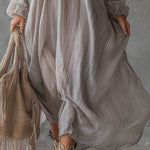 Lazy And Elegant V-neck Light Gray Crinkled Chiffon Maxi Dress