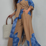 Long Sleeves Loose Floral Printed Split-Joint Split-Side Lapel Blouses&Shirts Tops