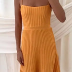 Women's Tube Top Slim High Waist Sling Knitted Dress Seaside Vacation Pleated Long Skirt