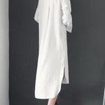 Simple Casual Solid Color Buttoned Lapel Collar Long Sleeves Midi Shirt Dress