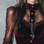 Retro Sheer Sleeves Polyester Velvet Blouse