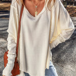 White Waffle Knit Exposed Seam Round Neck Oversized Top