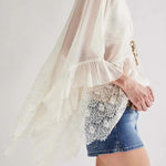 Fashionable Patchwork Lace Batwing Sleeve Loose Beach Cover Up