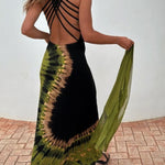 Summer Adventures Tie-dye Print Back Lace-up Stretch Maxi Dress
