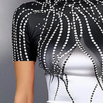 Short Sleeves Skinny Contrast Color Printed High Neck T-Shirts Tops