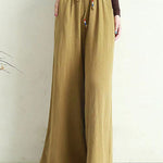Artistic Ramie Cotton Drawstring Elasticity Loose Wide-Leg Pants