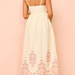 Paradise Flowers Linen Blend Unique Print Pocketed Strap Loose Maxi Dress