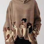 Long Sleeves Loose Figure Printed Heaps Collar Hoodies&Sweatshirt Tops
