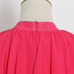 Loose Raglan Sleeve Solid Color Tiered Stand Collar Maxi Dresses