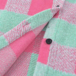 Pink Plaid Colorblock Casual Oversized Jacket