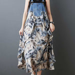 Loose Plus Size Flower Print Pockets Split-Joint Spaghetti-Neck Maxi Dresses Suspender Dress