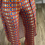 Retro Print Casual Split Top Two-Piece Set