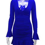 Bodycon Elasticated Waist Pleated Ruffled Solid Color Split-Joint V-Neck Midi Dresses