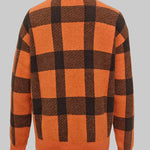 Long Sleeves Contrast Color Plaid Mock Neck Sweater Tops