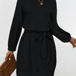 Long Sleeves Loose Elasticity Solid Color Tied Waist One-Shoulder Mini Dresses