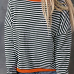 Striped Color Contrast Dropped Shoulder Long Sleeve Top