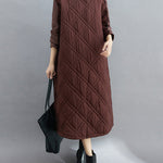 Simple Split-Joint High-Neck H-Line Quilted Midi Dress