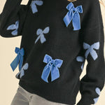 ROUND NECK SWEET LOOSE TURTLENECK BOW SWEATER KNITWEAR