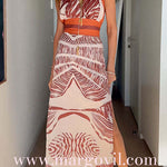 Halter V Neck Backless Side Slit Print Maxi Dress