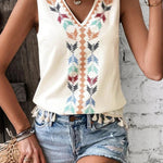 JUST BE YOU BOHO EMBROIDERED TASSEL SLEEVELESS TOP - 4 COLORS