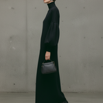 Women's Modern Black Turtleneck Puff-Sleeve Sweatshirt Maxi Dress