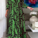 Waist pullover bohemian print long-sleeved swing dress