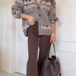 BRUSHED EFFECT JACQUARD KNIT CARDIGAN