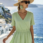 Women'S Solid Color V-Neck Loose-Fitting Vacation Dress