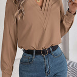 Elegant Layered V-neck Long-sleeved Casual Shirt