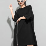 Original Black Zipper Batwing Sleeve Round-Neck Mini Dress