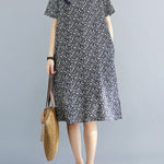Artistic Retro Floral Printed Stand Collar Short Sleeves Cheongsam Midi Dress