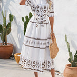 A-Line Half Sleeves Buttoned Tied Waist Lapel Midi Dresses