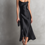 Women's Elegant Black Satin Sleeveless Slip Dress