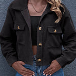 Flap Pockets Turn Down Collar Corduroy Shacket