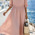 Women'S Solid Color Round Neck Loose-Fitting Vacation Dress
