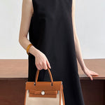 Loose Sleeveless Solid Color Round-Neck Midi Dresses