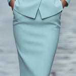 Light Blue Belted Blazer & Pencil Skirt Set