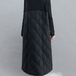 Simple Split-Joint High-Neck H-Line Quilted Midi Dress