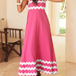 A-line High Waisted Contrast Color Zipper Square-neck Maxi Dresses Midi Dresses