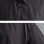 A-Line Long Sleeves Contrast Color Pleated Printing Split-Joint Polo Midi Dresses