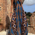 Unique Printed Suspender Pocket Full Hem Loose Holiday Maxi Dress