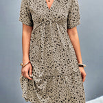 Short Sleeves Flower Print Split-Joint V-Neck Mini Dresses